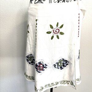Vintage Full Wrap Skirt Womens One Size White Floral Embroidery India